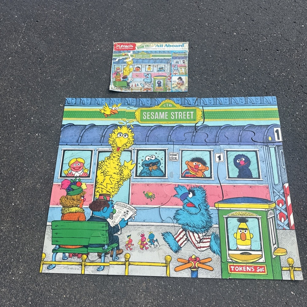 RARE 1976 Playskool Sesame Street Kids Giant Floor Puzzle All Aboard 9 Sqft